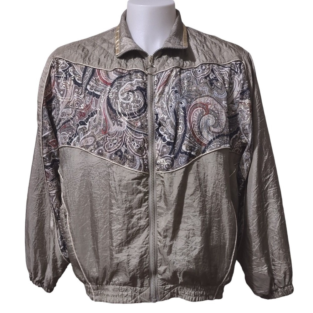 Afi Sport Windbreaker Jacket L‎ Gold Paisley Vintage Y2K Retro Streetwear Edgy